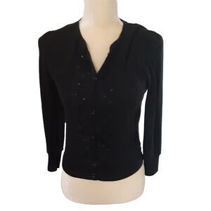 Poof Girls classic black cardigan beading girls L 14 cotton rayon spandex